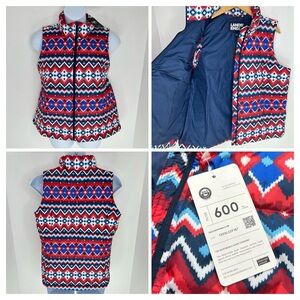 Lands' End Down Puffer Vest NWT Womens Large 600 Fill Aztec Southwestern Tribal